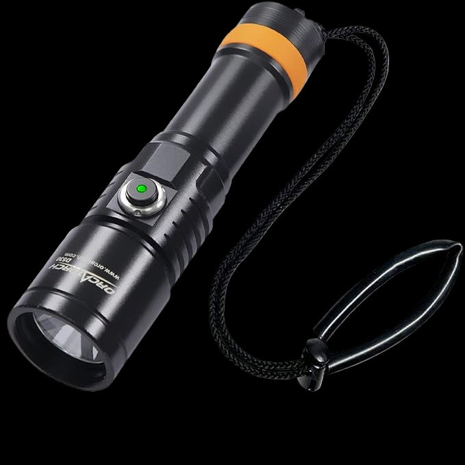 ORCATORCH D530 Dive Light, 1050 Lumens, 5 Degrees Narrow Beam Angle, Titanium Alloy Side Button Switch, 2 Lighting Modes, with USB Battery, Battery Indicator, for Underwater 150 Meters Diving