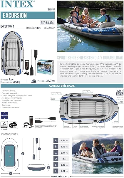 Intex Excursion Inflatable Boat Set with Aluminium Oars and Pump (4 Person or 5 Person Model)