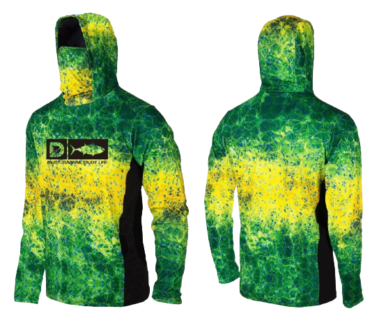 UV FISHING TSHIRT WITH MASK AND HOODIE GREEN UPF50+